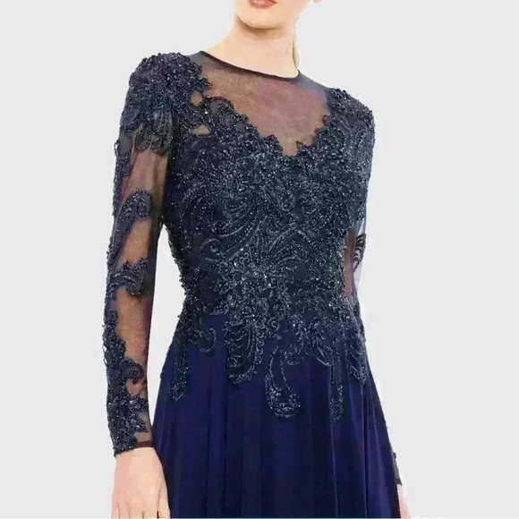 MAC DUGGAL Beaded Applique Illusion High Neck Gown Size 12 NWT Style 20385 - Picture 2 of 9